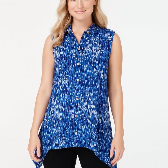 NWT Michael Michael Kors Abstract Blue Sleeveless Tunic Top | Size M | Chic - Picture 1 of 9